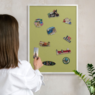 Magnetisch bord voor de muur met witte lijst Groene vintage