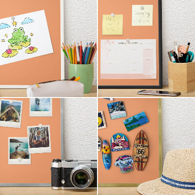 Magnetisch bord voor de muur met witte lijst Pastel oranje