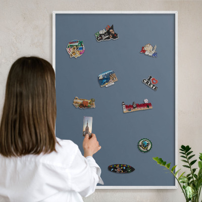 Magnetisch bord van metaal in een witte lijst Pastel marineblauw