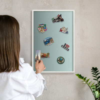 Magnetisch bord voor de muur met witte lijst Turkooizen kleurovergang