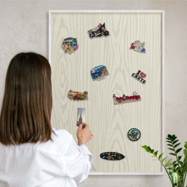Magnetisch bord voor de muur met witte lijst Houten ringen