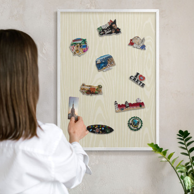Magnetisch bord voor de muur met witte lijst Beige korrel