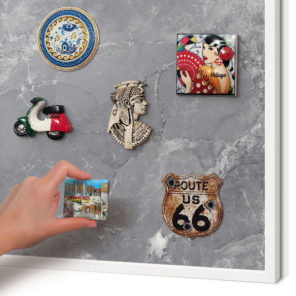 Magnetisch bord voor de muur met witte lijst Grijs marmer