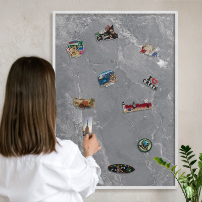 Magnetisch bord voor de muur met witte lijst Grijs marmer