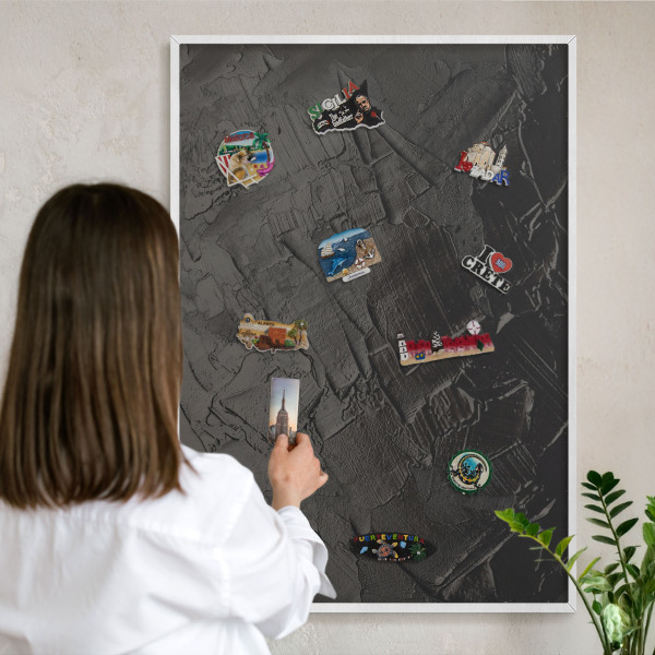 Magnetisch bord voor de muur met witte lijst Gestructureerd zwart