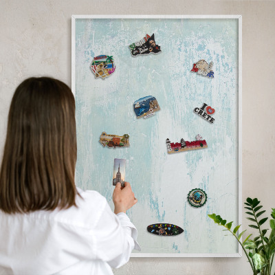 Magnetisch bord voor de muur met witte lijst Pastelkleurige schaafwonden