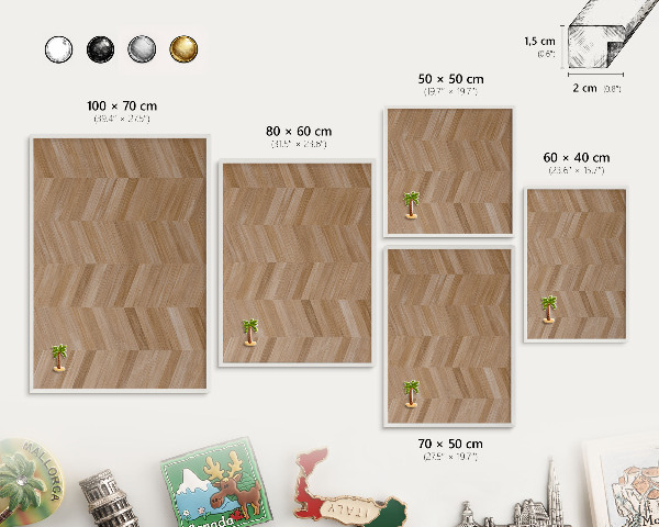 Magnetisch bord voor de muur met witte lijst Houten visgraatmotief