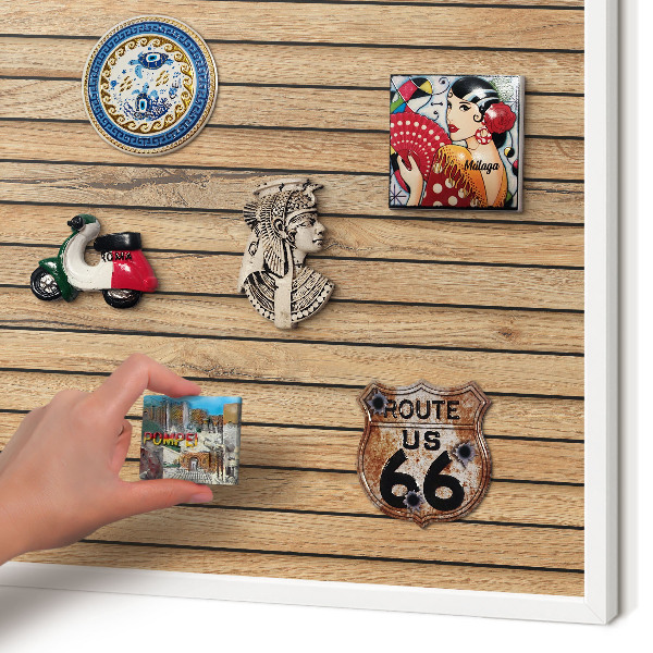 Magnetisch bord voor de muur met witte lijst Houten planken