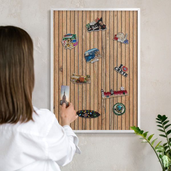 Magnetisch bord voor de muur met witte lijst Houten planken