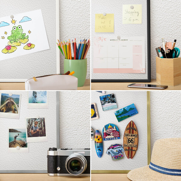 Magnetisch bord van metaal in een witte lijst Witte textuur
