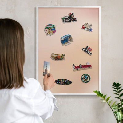 Magnetisch bord voor de muur met witte lijst Zachtbeige