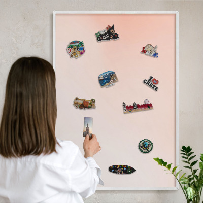 Magnetisch bord voor de muur met witte lijst Pastel Charm
