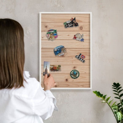 Magnetisch bord voor de muur met witte lijst Houten patroon