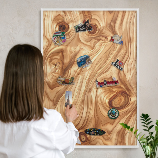 Magnetisch bord voor de muur met witte lijst Houtstructuur
