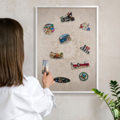 Magnetisch bord van metaal in een witte lijst Mandala-patroon