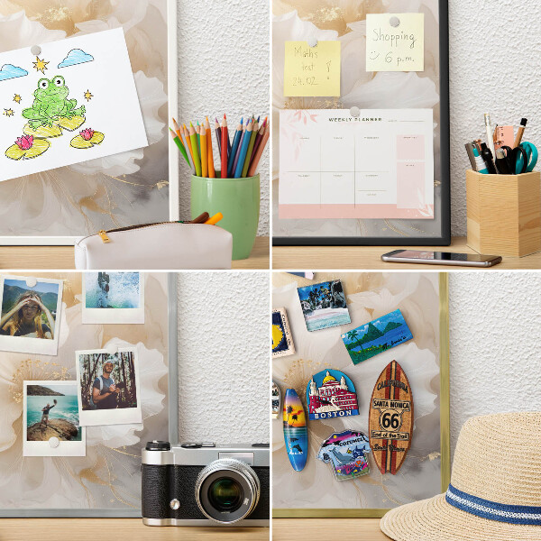 Magnetisch bord voor de muur met witte lijst Pastelkleurige bloemen