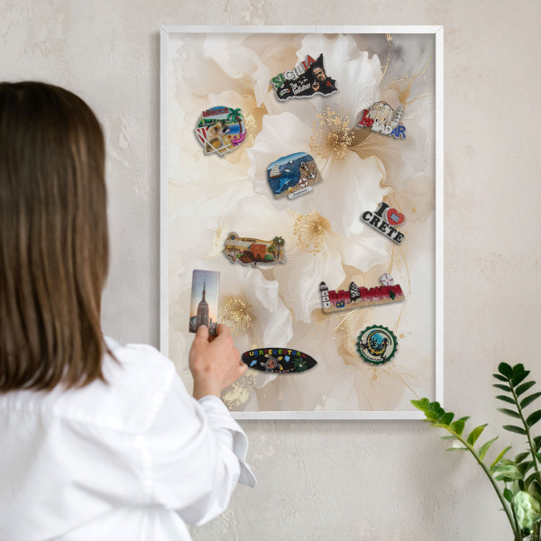 Magnetisch bord voor de muur met witte lijst Pastelkleurige bloemen