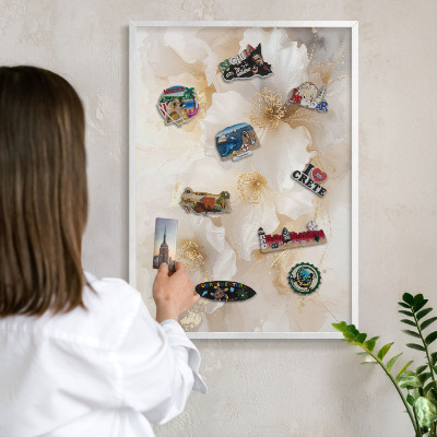 Magnetisch bord voor de muur met witte lijst Pastelkleurige bloemen