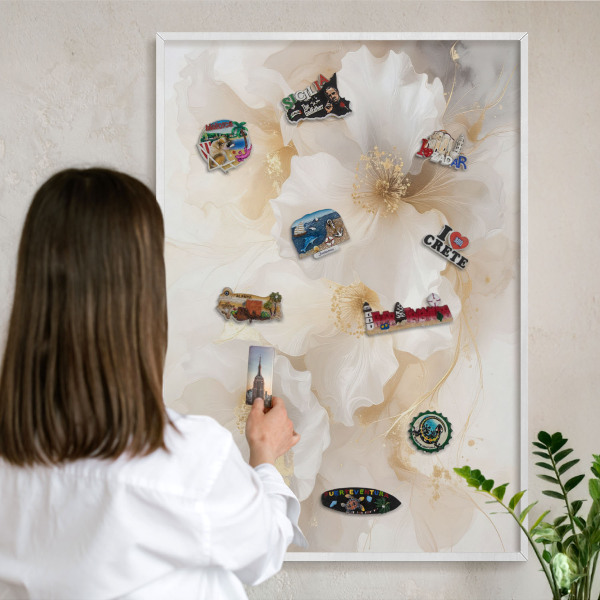 Magnetisch bord voor de muur met witte lijst Pastelkleurige bloemen