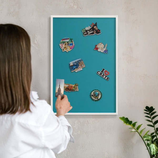 Magnetisch bord voor de muur met witte lijst Koel turkoois