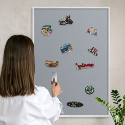 Magnetisch bord voor de muur met witte lijst Delicaat grijs
