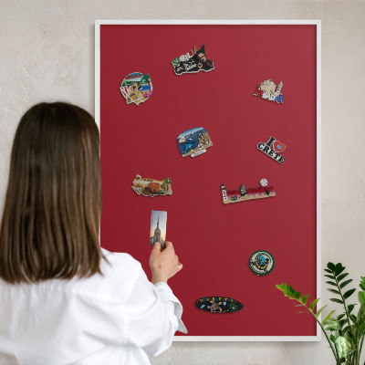 Magnetisch bord voor de muur met witte lijst Licht bordeauxrood