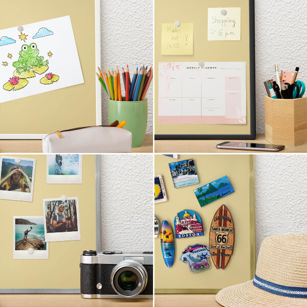 Magnetisch bord van metaal in een witte lijst Beige-geel