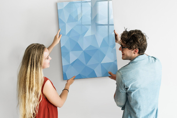 Memobord van glas met print inclusief neodymium magneten Modern fotobord in blauw