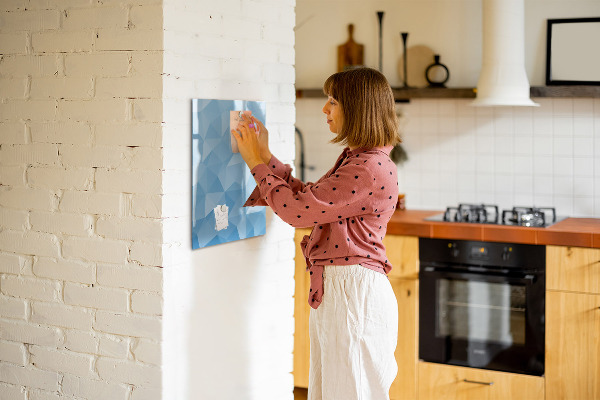 Memobord van glas met print inclusief neodymium magneten Modern fotobord in blauw