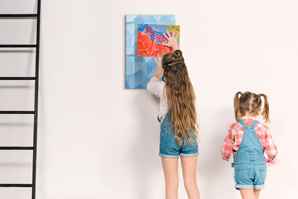 Memobord van glas met print inclusief neodymium magneten Modern fotobord in blauw
