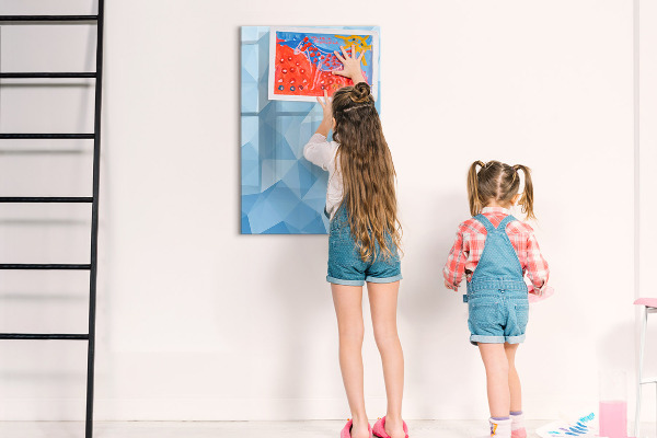 Memobord van glas met print inclusief neodymium magneten Modern fotobord in blauw