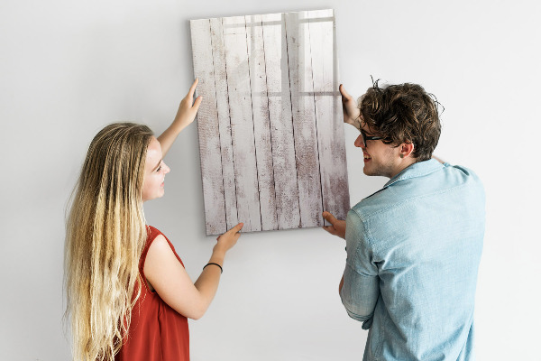 Decoratief glazen wandbord beschrijfbaar en magnetisch Een prikbord voor het presenteren van foto's en notities