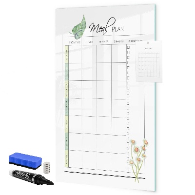 Decoratief glazen wandbord beschrijfbaar en magnetisch Maaltijdplan voor elke week