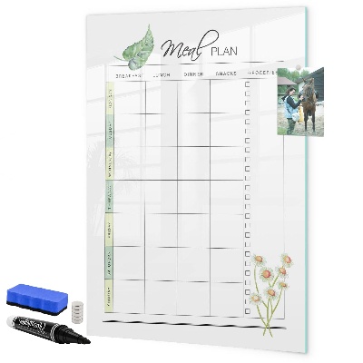 Decoratief glazen wandbord beschrijfbaar en magnetisch Maaltijdplan voor elke week