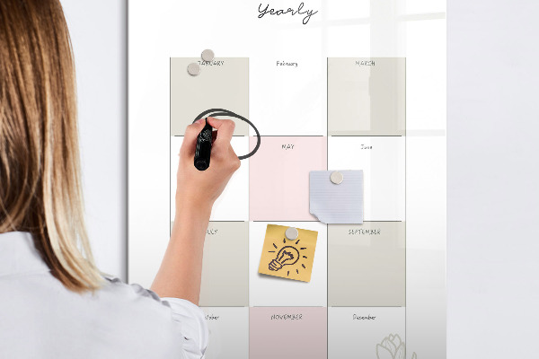 Memobord van glas met print inclusief neodymium magneten Jaarplanner met ruimte voor foto's