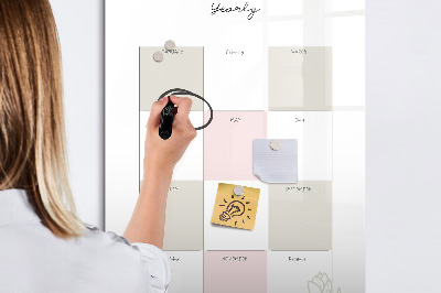 Memobord van glas met print inclusief neodymium magneten Jaarplanner met ruimte voor foto's