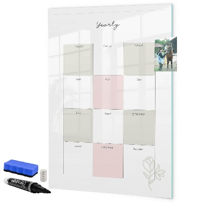 Memobord van glas met print inclusief neodymium magneten Jaarplanner met ruimte voor foto's