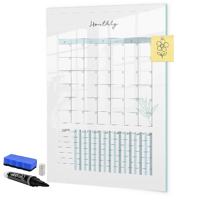 Decoratief glazen wandbord beschrijfbaar en magnetisch Maandplanner met ruimte voor foto's