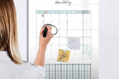 Decoratief glazen wandbord beschrijfbaar en magnetisch Maandplanner met ruimte voor foto's