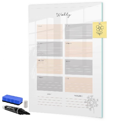 Memobord van glas met print inclusief neodymium magneten Weekplanner met ruimte voor foto's
