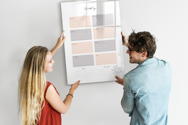 Memobord van glas met print inclusief neodymium magneten Weekplanner met ruimte voor foto's