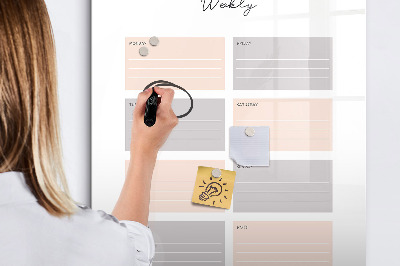Memobord van glas met print inclusief neodymium magneten Weekplanner met ruimte voor foto's