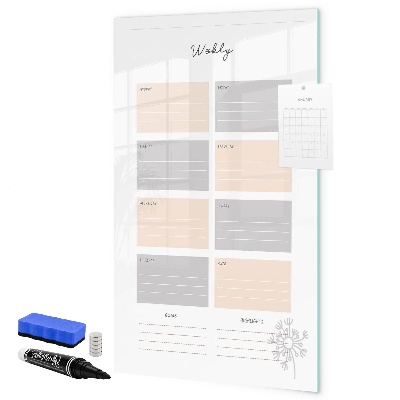 Memobord van glas met print inclusief neodymium magneten Weekplanner met ruimte voor foto's