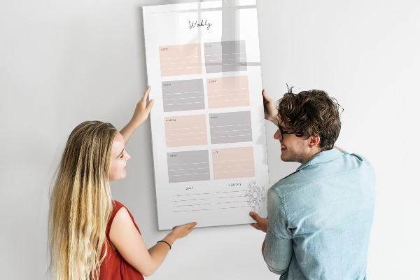 Memobord van glas met print inclusief neodymium magneten Weekplanner met ruimte voor foto's