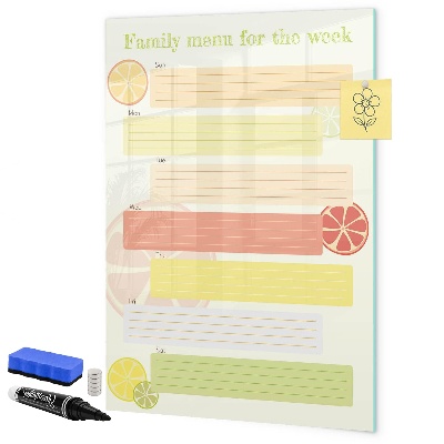 Memobord van glas met print inclusief neodymium magneten Maaltijdplan voor het gezin voor deze week