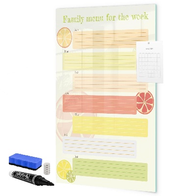 Memobord van glas met print inclusief neodymium magneten Maaltijdplan voor het gezin voor deze week