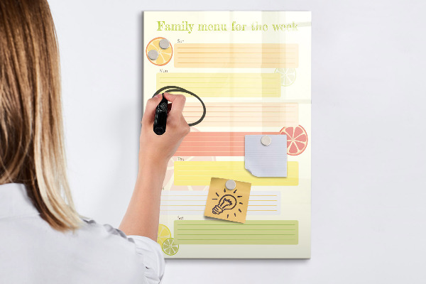 Memobord van glas met print inclusief neodymium magneten Maaltijdplan voor het gezin voor deze week