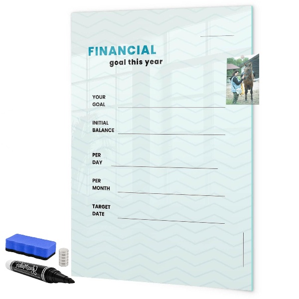Decoratief glazen wandbord beschrijfbaar en magnetisch Financieel plan voor dit jaar