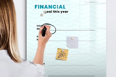 Decoratief glazen wandbord beschrijfbaar en magnetisch Financieel plan voor dit jaar