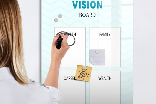 Memobord van glas met print inclusief neodymium magneten Visionboard voor levensdoelen